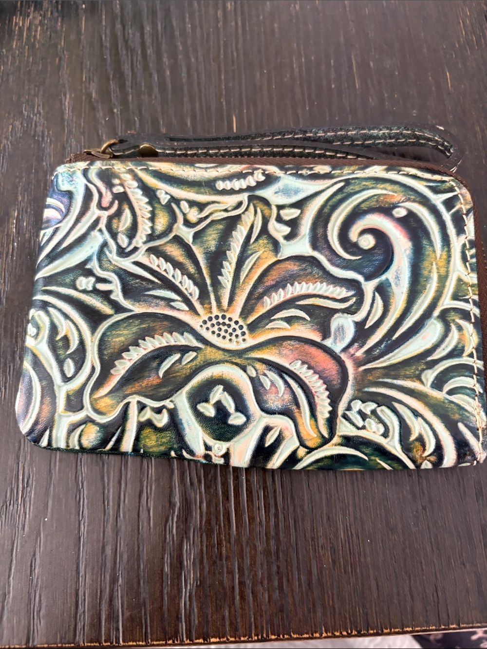 Patricia Nash Tooled Floral Leather Wristlet - Multicolor
